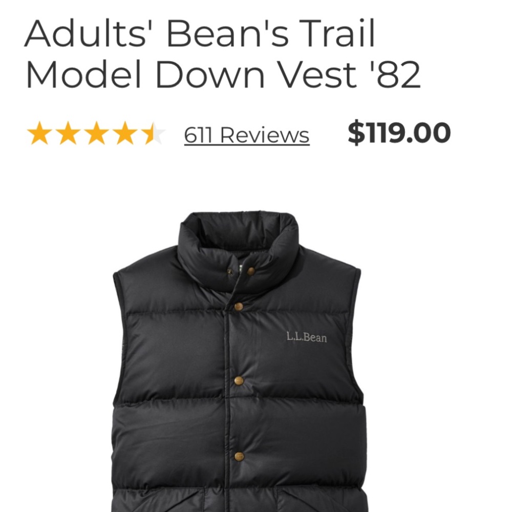 L.L. Bean Black Down Vest